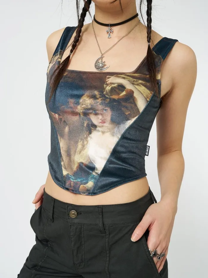 Women Minga London Tops and TShirts Arieta Black Velvet Corset Crop Top