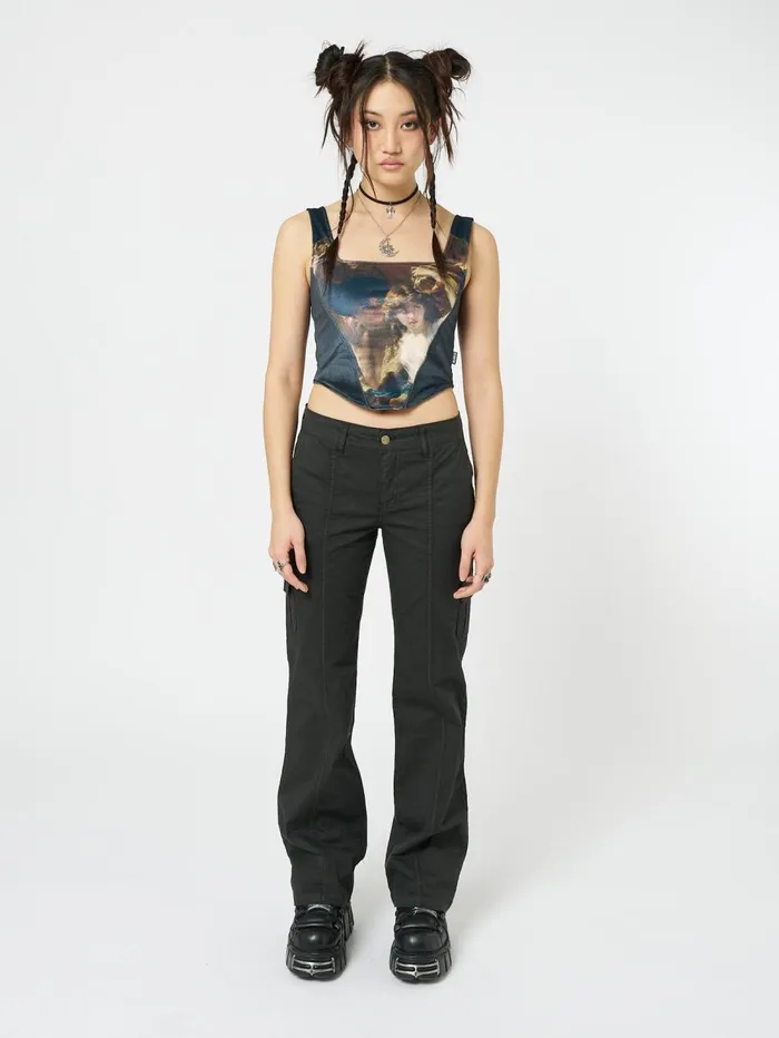 Women Minga London Tops and TShirts Arieta Black Velvet Corset Crop Top