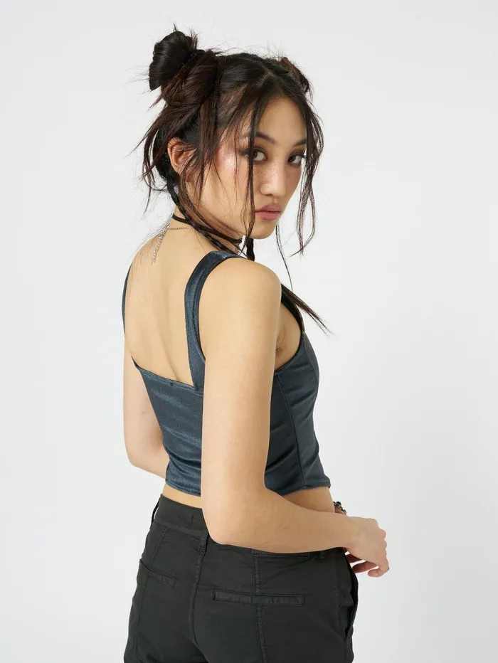 Women Minga London Tops and TShirts Arieta Black Velvet Corset Crop Top