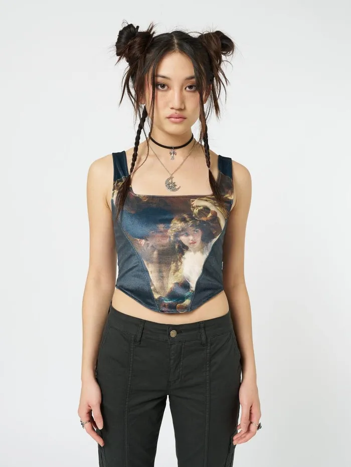 Women Minga London Tops and TShirts Arieta Black Velvet Corset Crop Top