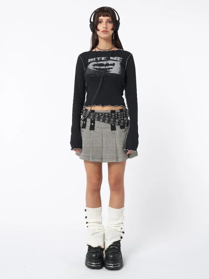 Women Minga London Tops and TShirts Bite Me Black Rib Top