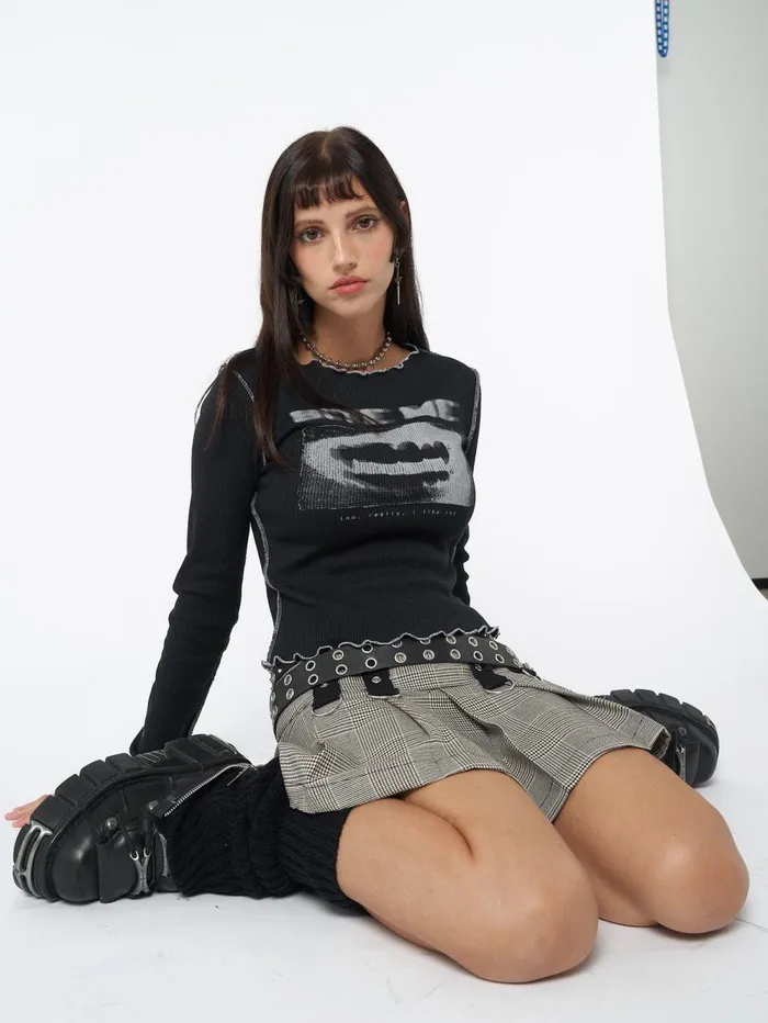 Women Minga London Tops and TShirts Bite Me Black Rib Top