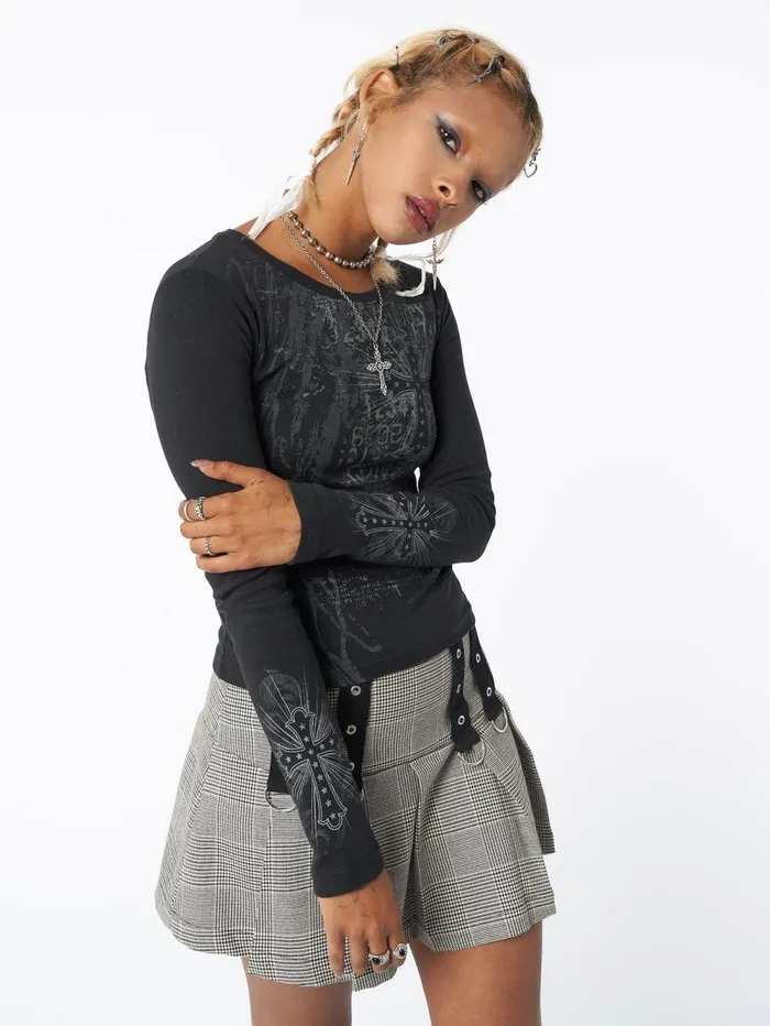 Women Minga London Tops and TShirts Cross Me Black Graphic Top