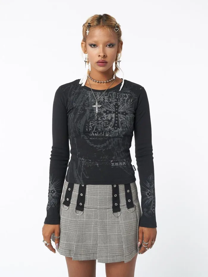 Women Minga London Tops and TShirts Cross Me Black Graphic Top