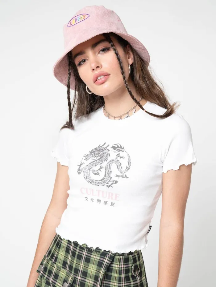 Women Minga London Tops and TShirts Culture Chinese Dragon Lettuce Edge Baby Tee