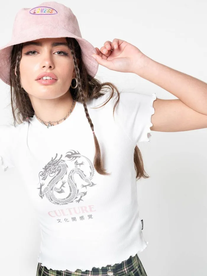 Women Minga London Tops and TShirts Culture Chinese Dragon Lettuce Edge Baby Tee