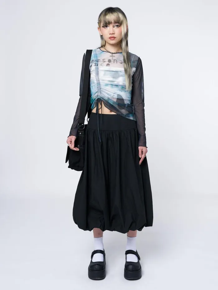 Women Minga London Tops and TShirts Echos Printed Mesh Ruched Tie Top