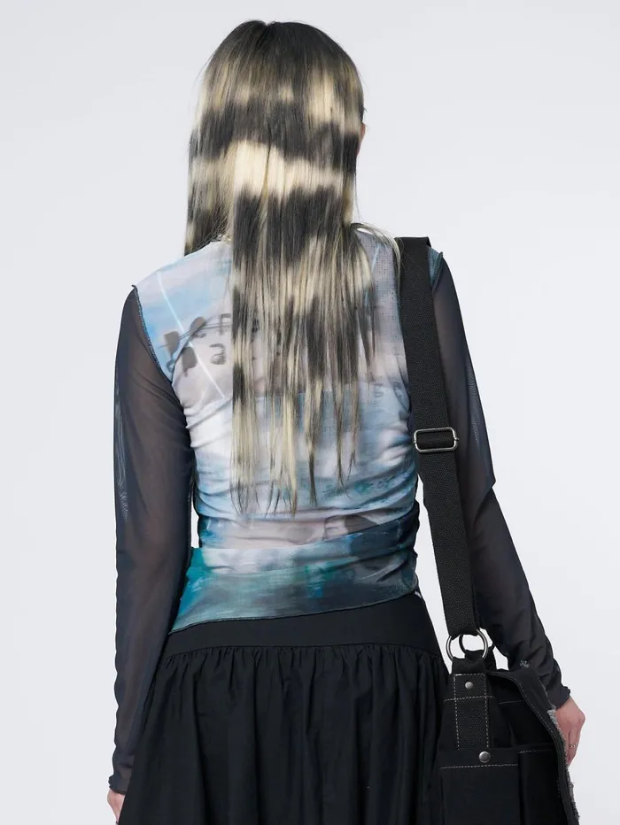 Women Minga London Tops and TShirts Echos Printed Mesh Ruched Tie Top