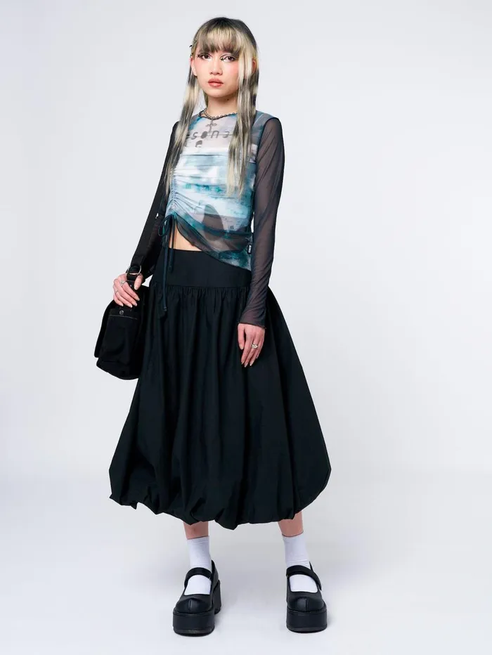 Women Minga London Tops and TShirts Echos Printed Mesh Ruched Tie Top