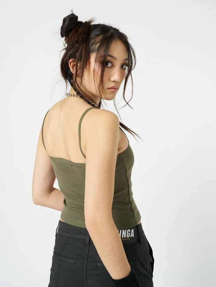 Women Minga London Tops and TShirts Enoki Mushroom Dark Khaki Cami Top