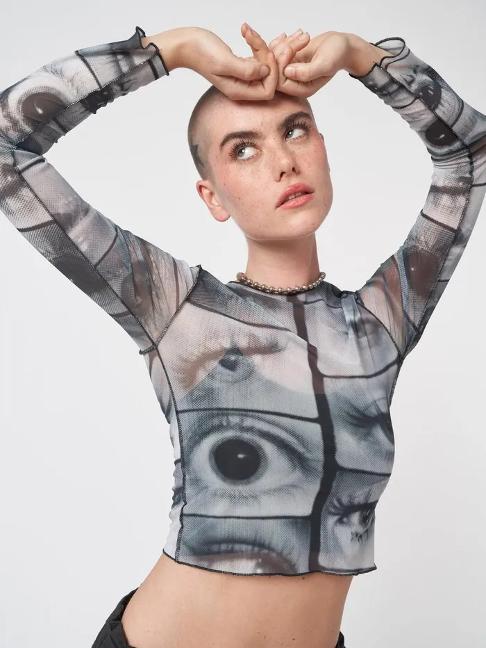 Women Minga London Tops and TShirts Mirror Eyes Mesh Crop Top