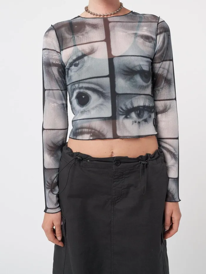Women Minga London Tops and TShirts Mirror Eyes Mesh Crop Top