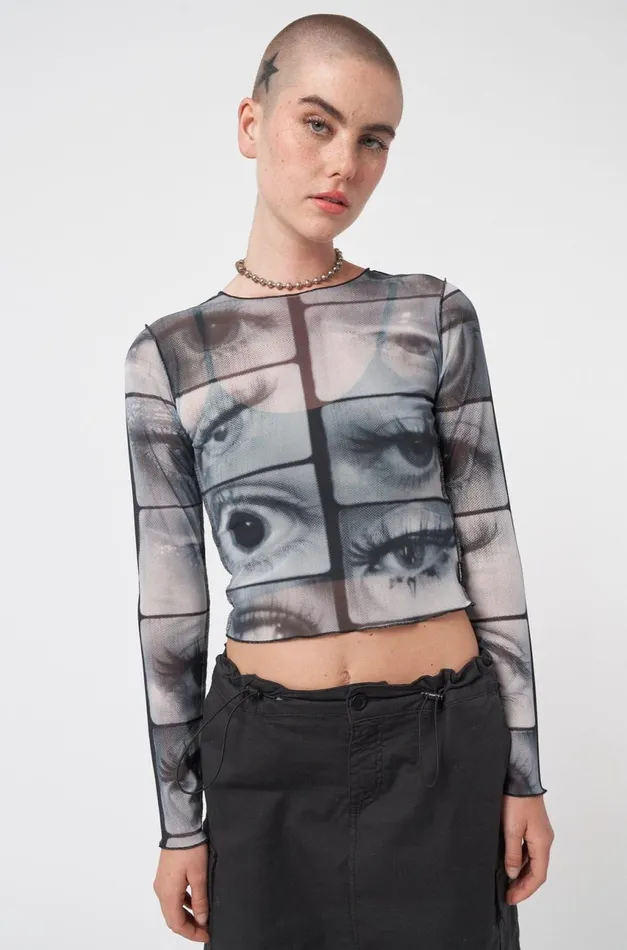 Women Minga London Tops and TShirts Mirror Eyes Mesh Crop Top