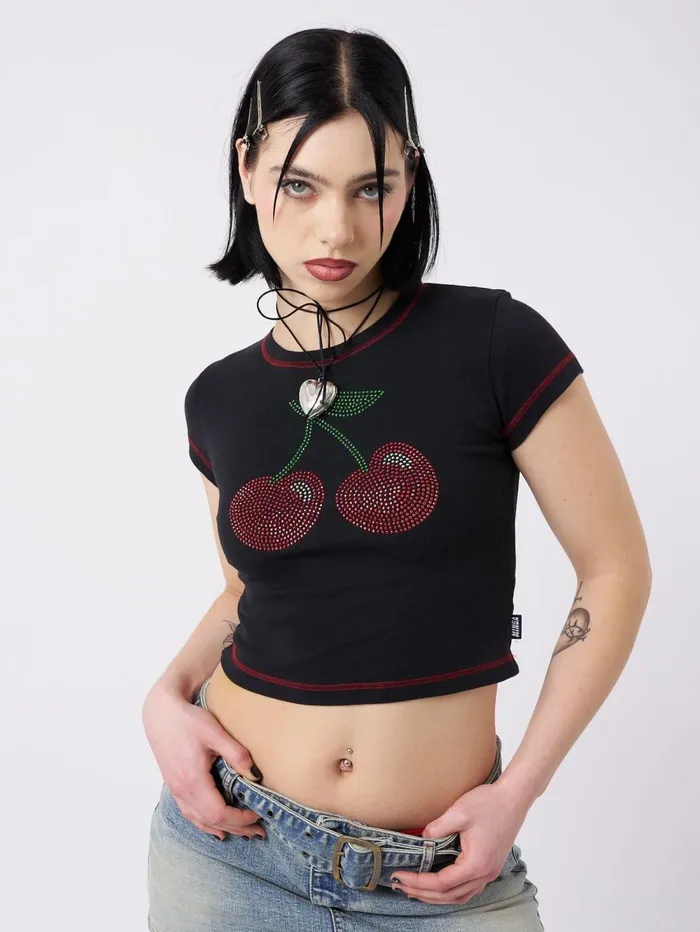 Women Minga London Tops and TShirts Mon Cheri Rhinestone Baby Tee