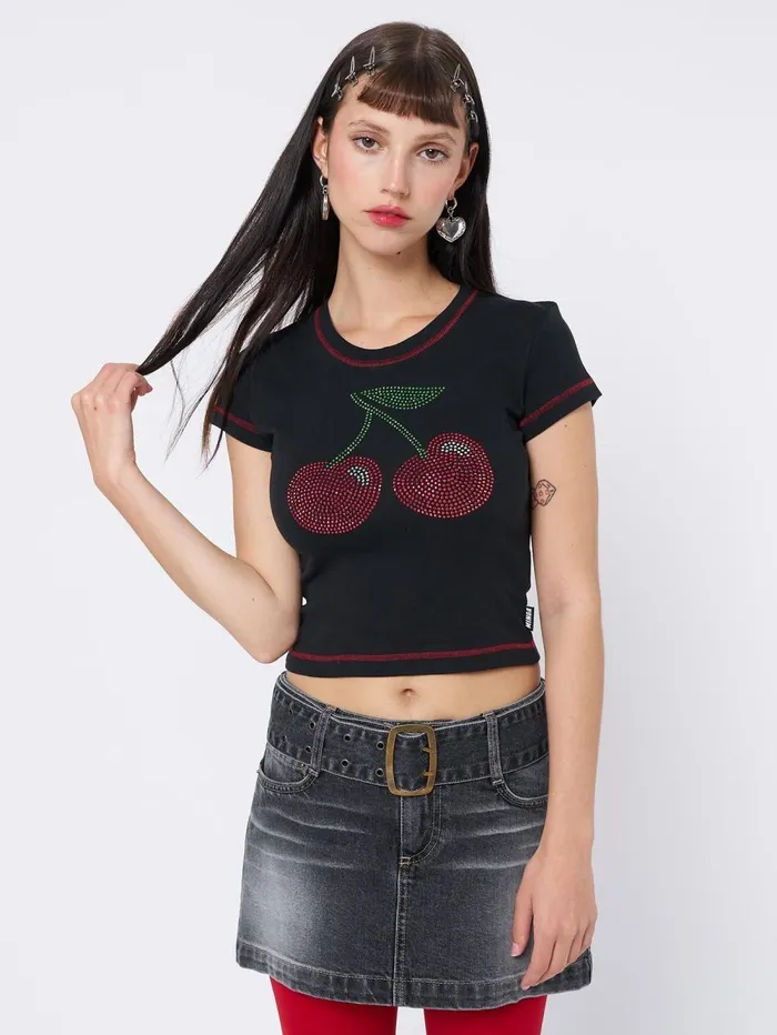 Women Minga London Tops and TShirts Mon Cheri Rhinestone Baby Tee