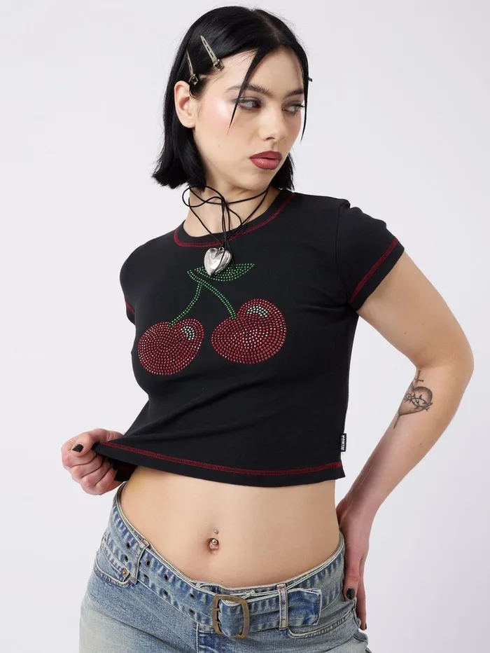 Women Minga London Tops and TShirts Mon Cheri Rhinestone Baby Tee