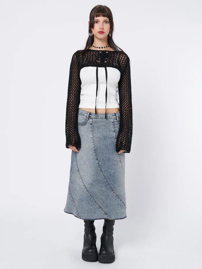 Women Minga London Tops and TShirts Ramona Black Lace Up Knitted Shrug