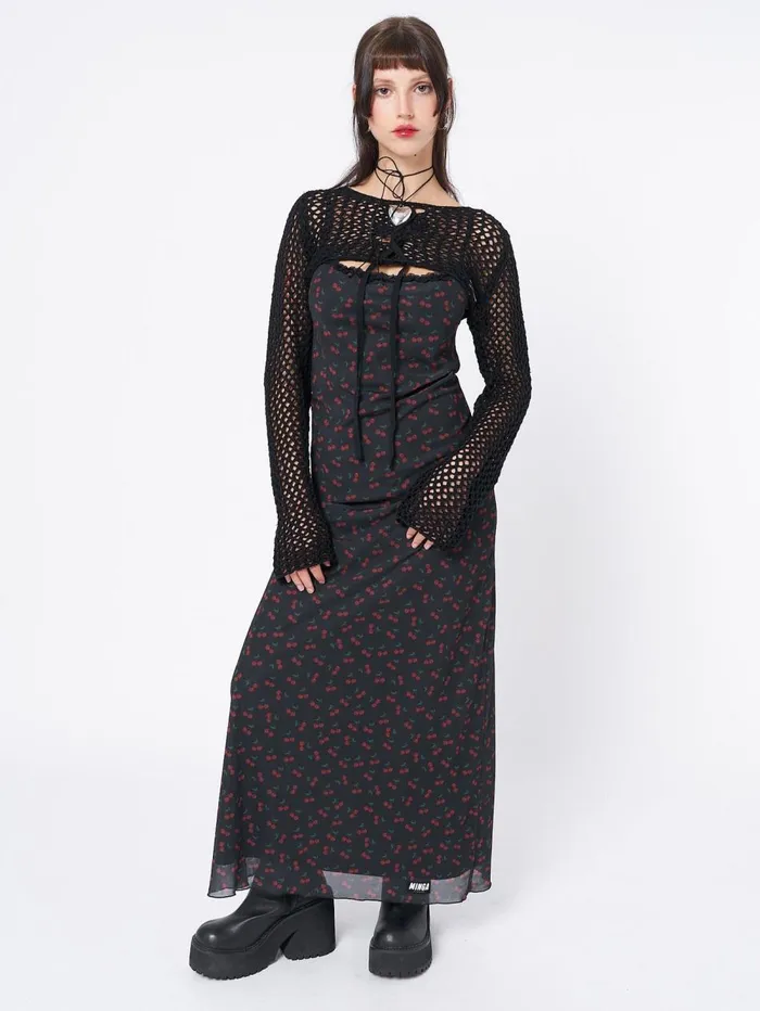 Women Minga London Tops and TShirts Ramona Black Lace Up Knitted Shrug