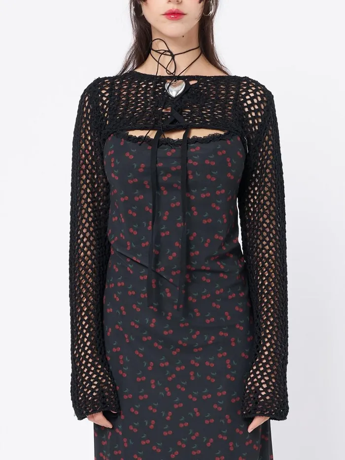 Women Minga London Tops and TShirts Ramona Black Lace Up Knitted Shrug