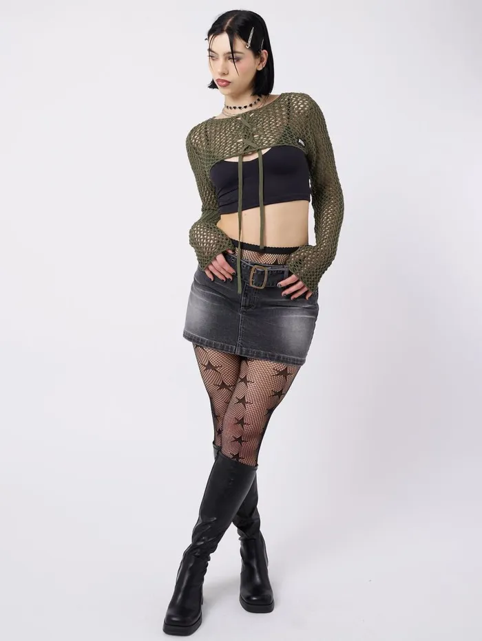 Women Minga London Tops and TShirts Ramona Green Lace Up Knitted Shrug
