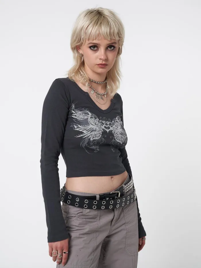 Women Minga London Tops and TShirts Strass Heart Wings Crop Top