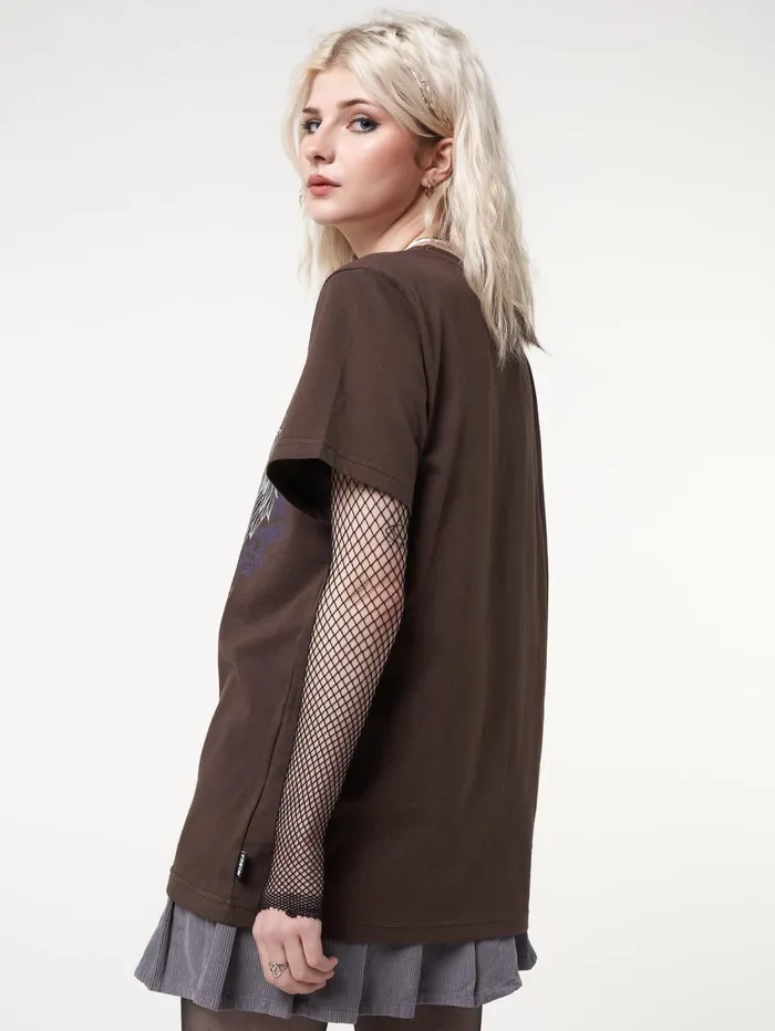 Women Minga London Tops and TShirts Winged Cross Brown Tshirt