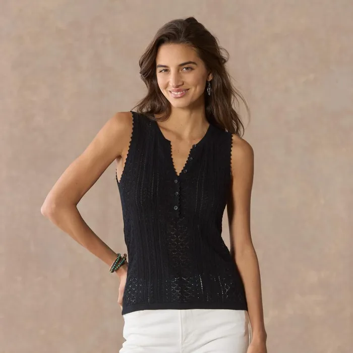 Women Nina Pointelle Tank Black Sundance Catalog Sweaters