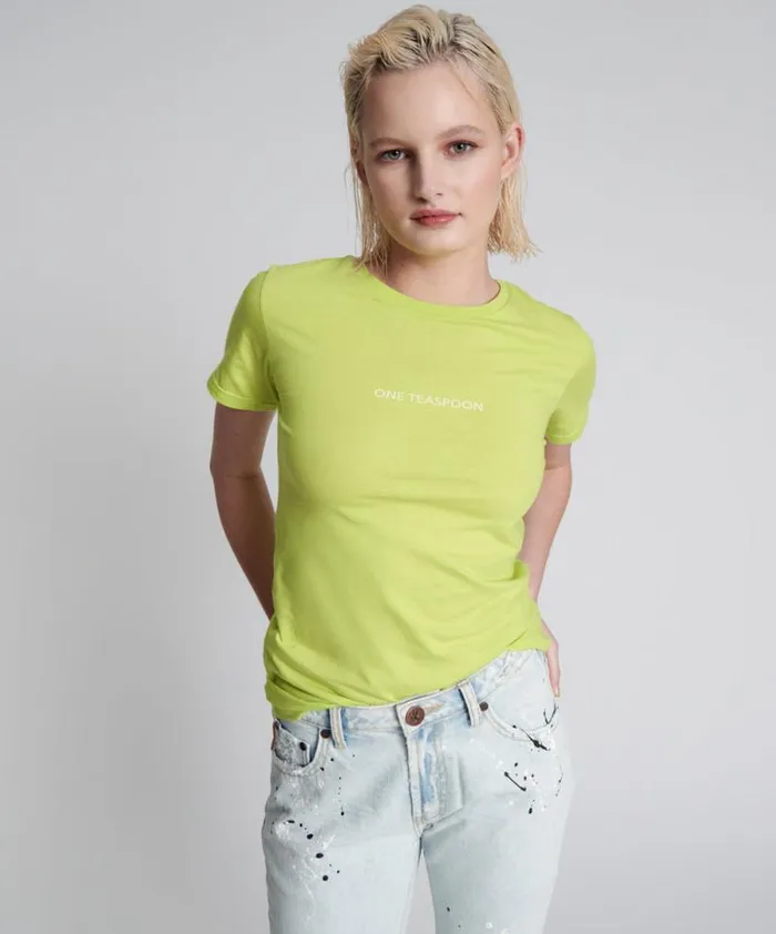 Women ONE TEASPOON ORGANIC FITTED LOGO TEE YELLOW One Teaspoon Tees and Tanks Women ONE TEASPOON ORGANIC FITTED LOGO TEE YELLOW One Teaspoon Tees and Tanks