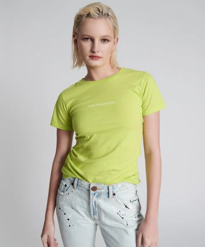 Women ONE TEASPOON ORGANIC FITTED LOGO TEE YELLOW One Teaspoon Tees and Tanks Women ONE TEASPOON ORGANIC FITTED LOGO TEE YELLOW One Teaspoon Tees and Tanks
