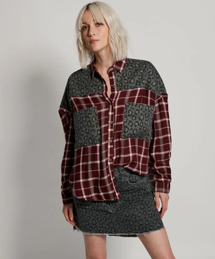 Women OXBLOOD CHECK MOTLEY SHIRT One Teaspoon Shirts