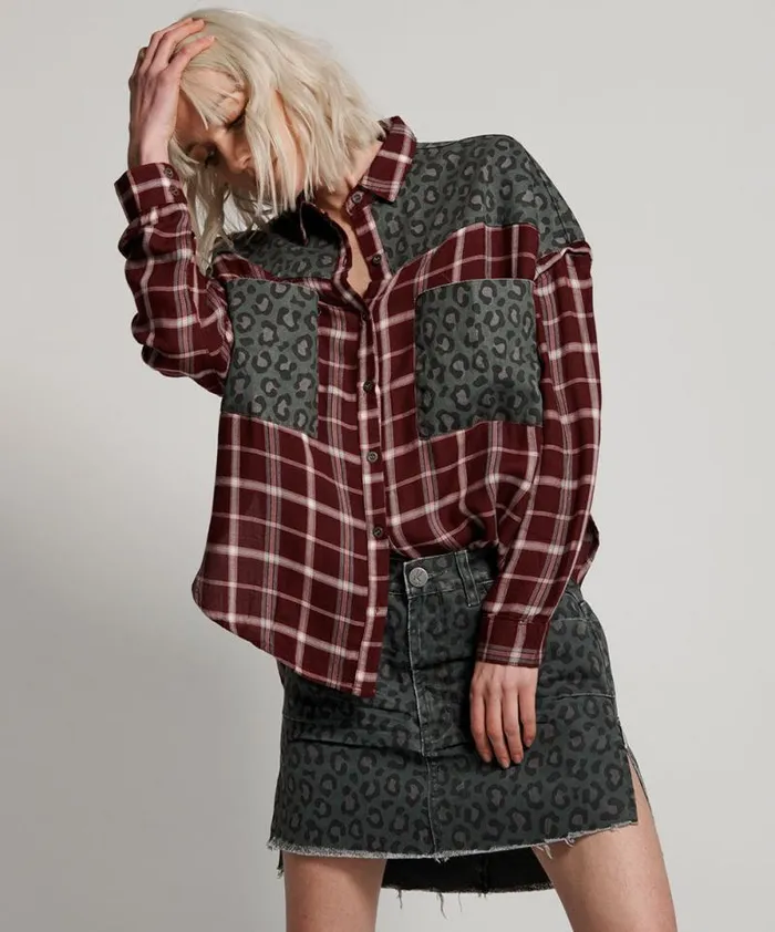 Women OXBLOOD CHECK MOTLEY SHIRT One Teaspoon Shirts Women OXBLOOD CHECK MOTLEY SHIRT One Teaspoon Shirts