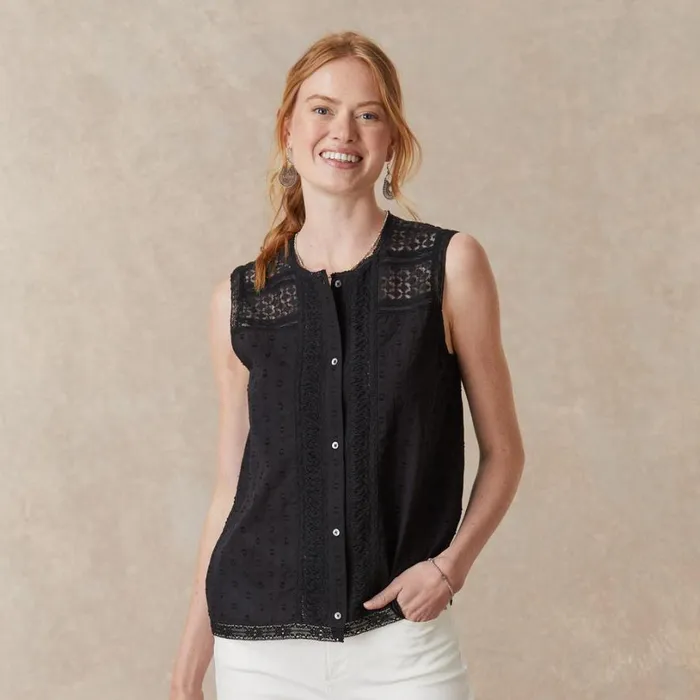 Women Paola Lace Shell Petite Black Sundance Catalog Petite Styles