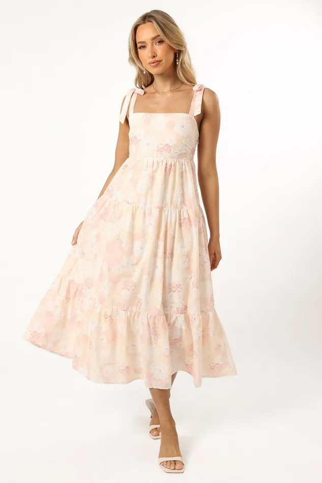 Women Petal and Pup Andi Midi Dress Pink White Floral Floral Dresses
