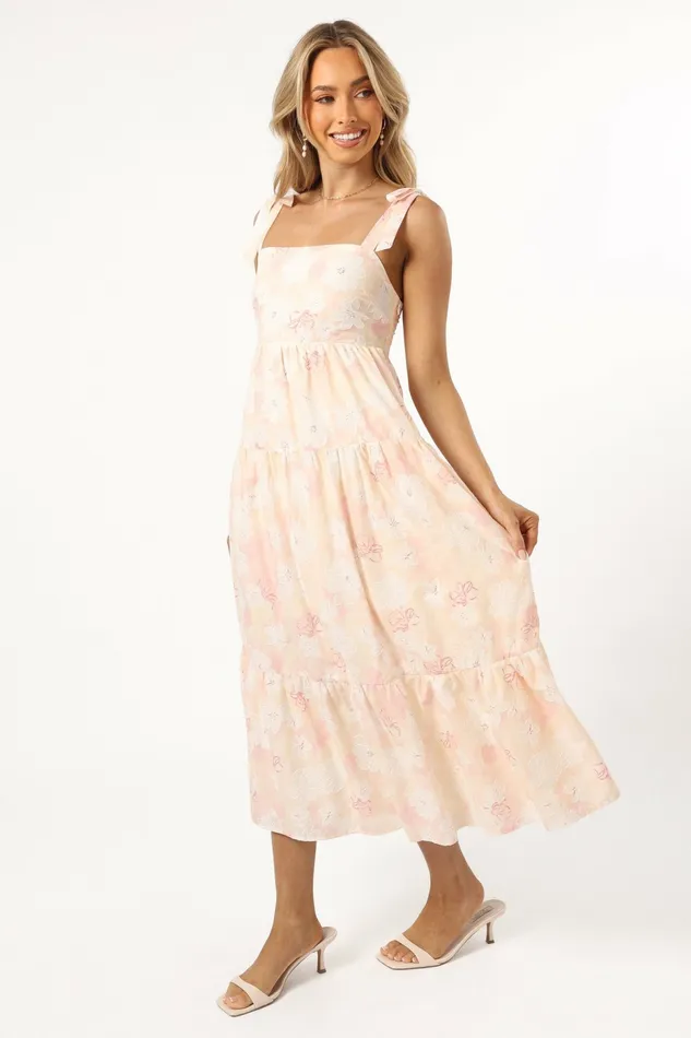 Women Petal and Pup Andi Midi Dress Pink White Floral Floral Dresses