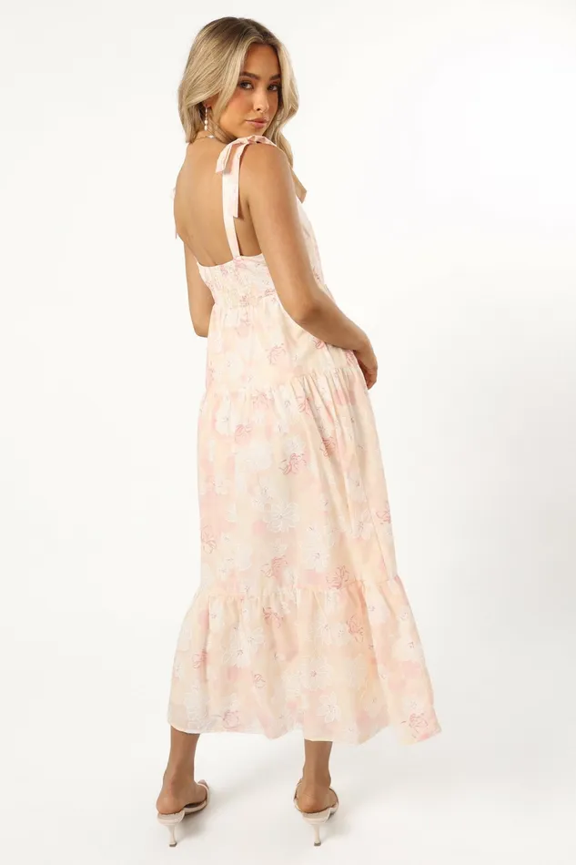 Women Petal and Pup Andi Midi Dress Pink White Floral Floral Dresses
