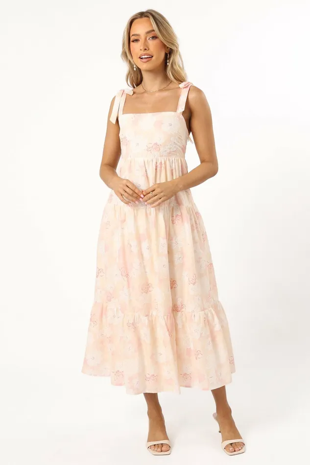 Women Petal and Pup Andi Midi Dress Pink White Floral Floral Dresses