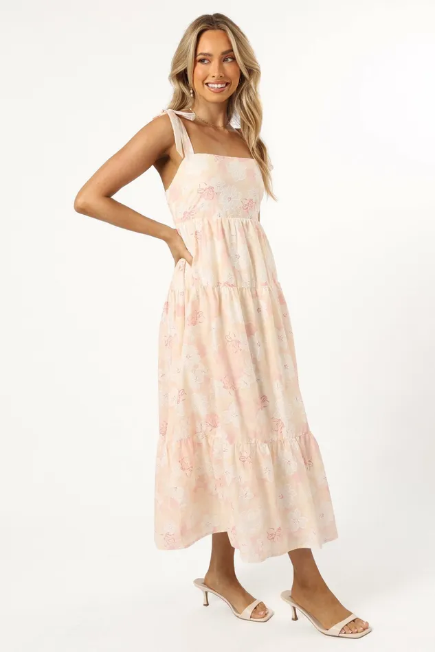 Women Petal and Pup Andi Midi Dress Pink White Floral Floral Dresses