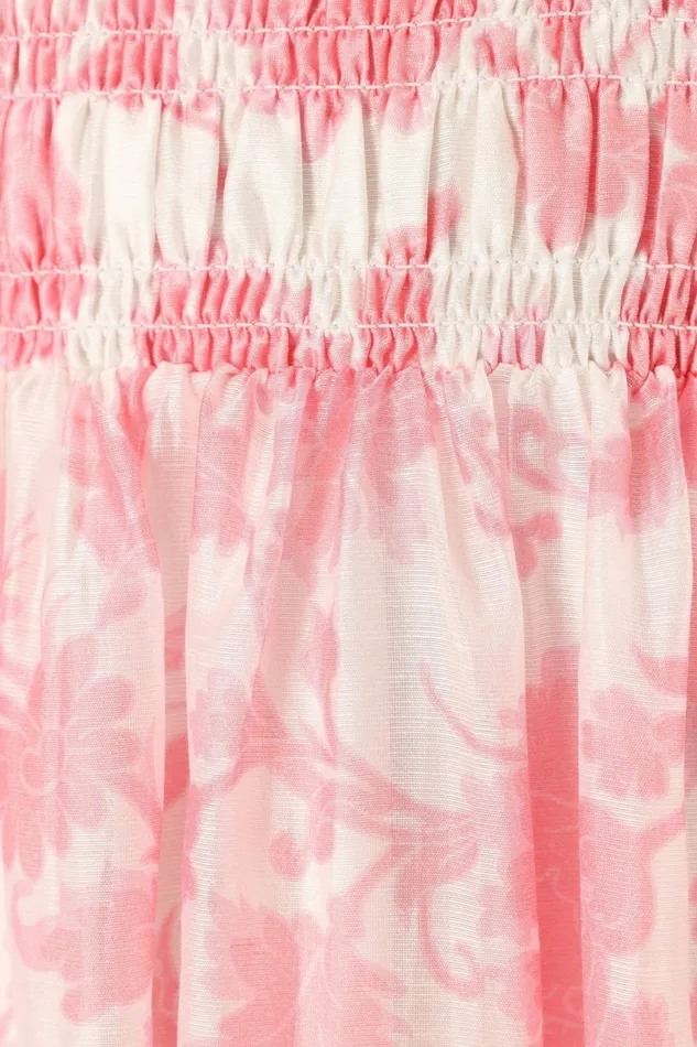 Women Petal and Pup Carter Strapless Midi Dress Pink Floral Linen Dresses