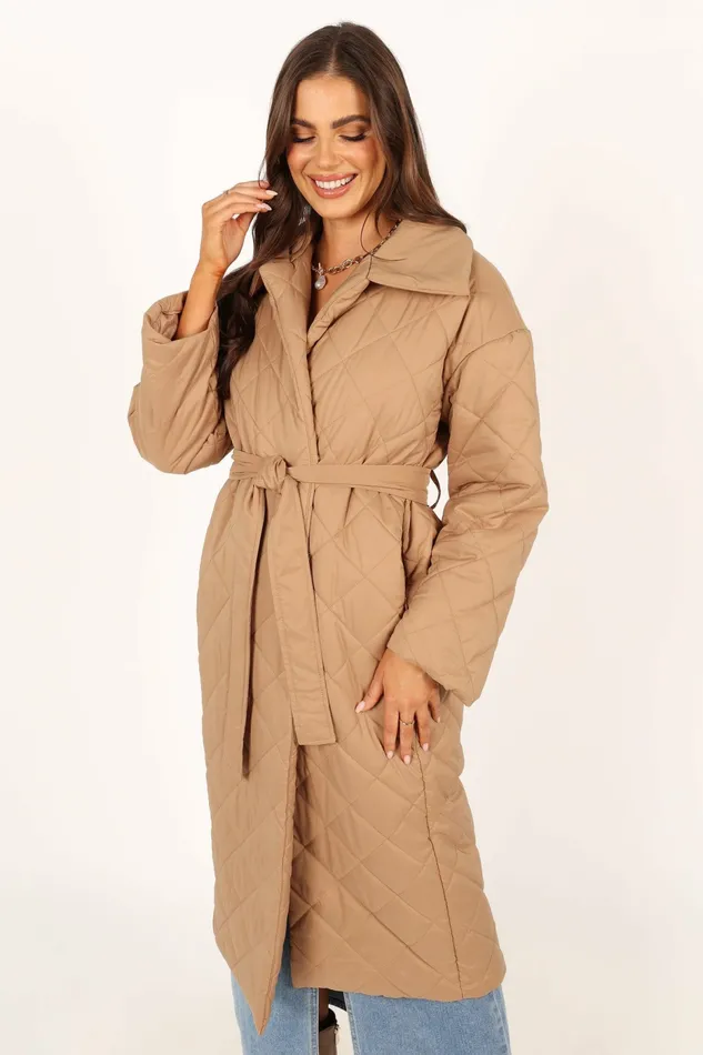 Women Petal and Pup Kallie Quilted Tie Front Coat Camel Jackets and Coats