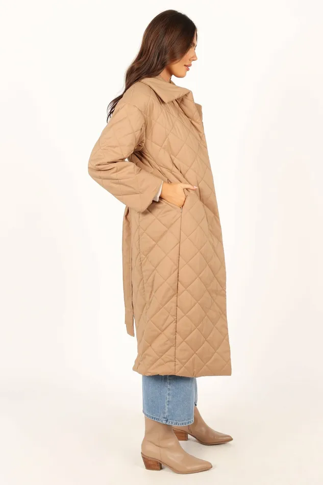 Women Petal and Pup Kallie Quilted Tie Front Coat Camel Jackets and Coats