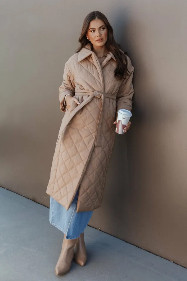 Women Petal and Pup Kallie Quilted Tie Front Coat Camel Jackets and Coats
