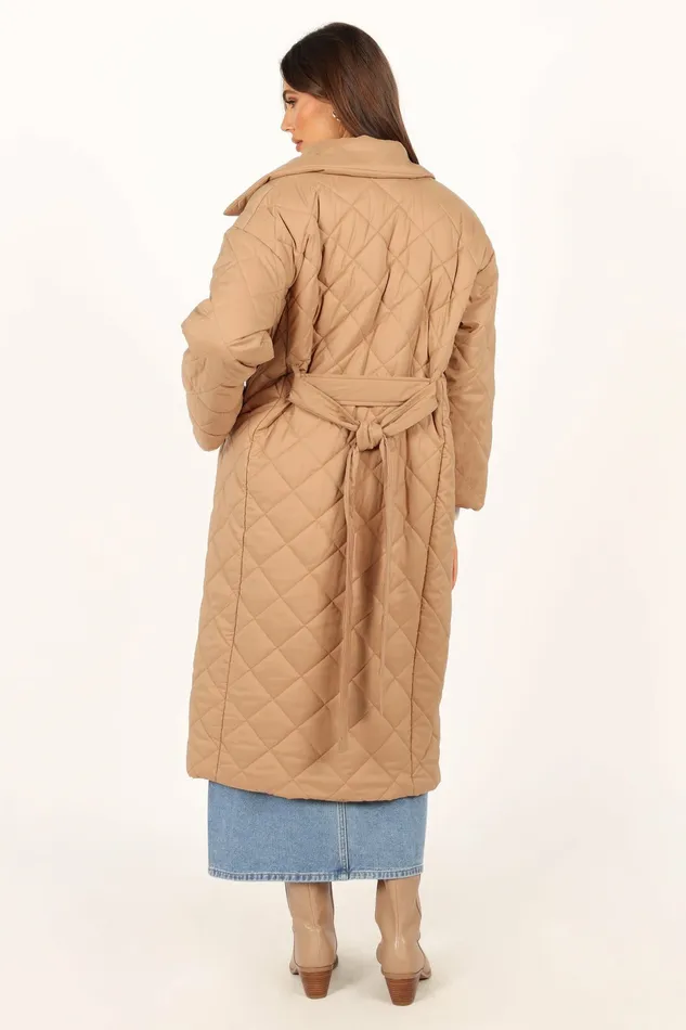 Women Petal and Pup Kallie Quilted Tie Front Coat Camel Jackets and Coats