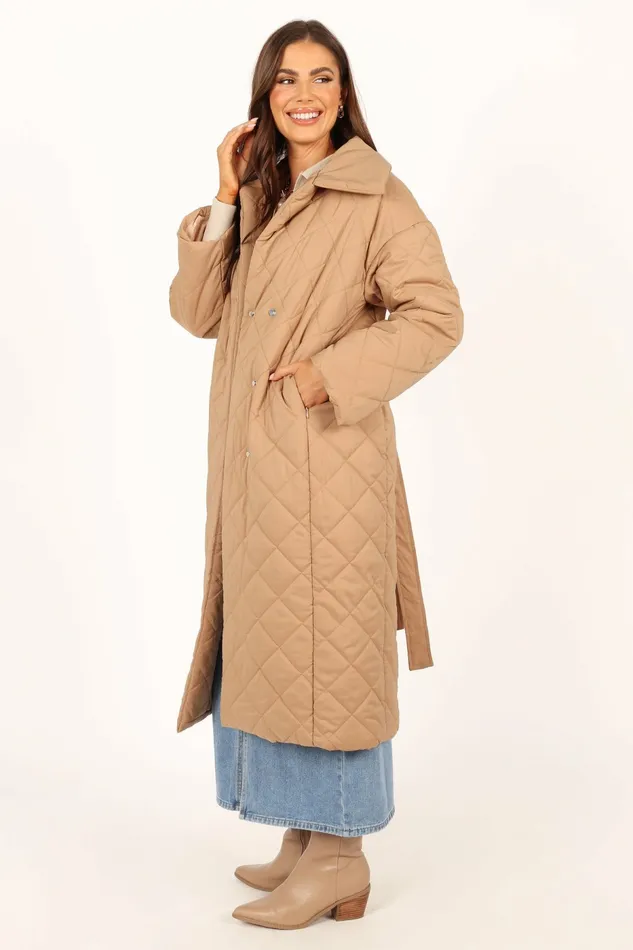Women Petal and Pup Kallie Quilted Tie Front Coat Camel Jackets and Coats