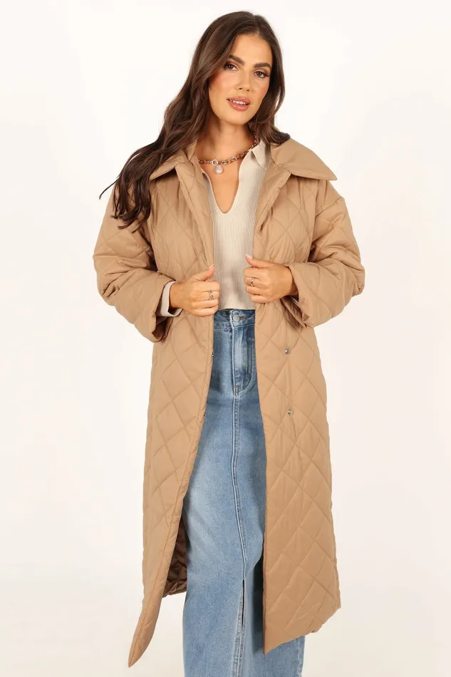 Women Petal and Pup Kallie Quilted Tie Front Coat Camel Jackets and Coats