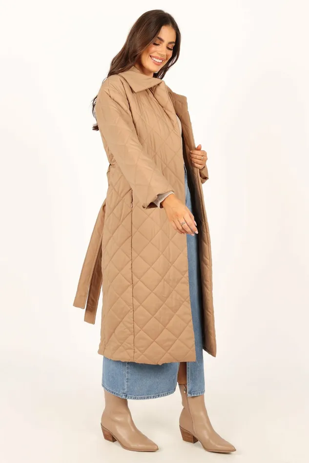 Women Petal and Pup Kallie Quilted Tie Front Coat Camel Jackets and Coats