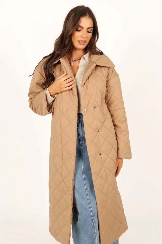 Women Petal and Pup Kallie Quilted Tie Front Coat Camel Jackets and Coats