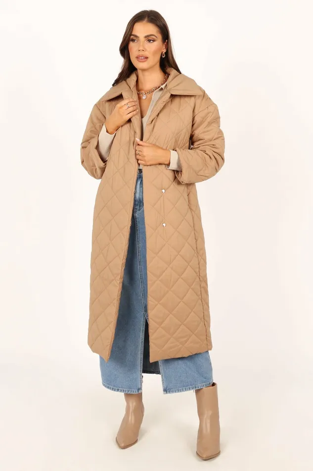 Women Petal and Pup Kallie Quilted Tie Front Coat Camel Jackets and Coats