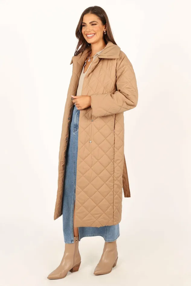 Women Petal and Pup Kallie Quilted Tie Front Coat Camel Jackets and Coats