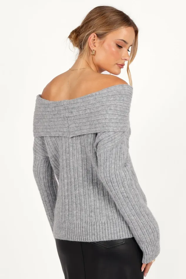 Women Petal and Pup Kenny Off Shoulder Knit Sweater Grey Sweaters