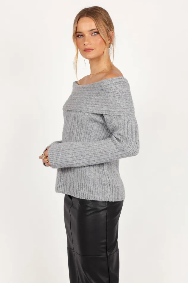 Women Petal and Pup Kenny Off Shoulder Knit Sweater Grey Sweaters